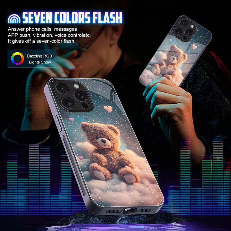 Complete protection bundle: smart phone cases with LED lights and 2 screen protectors.--
Fundas para teléfono con sistema antideslumbrante y luces que responden al sonido y llamadas.
