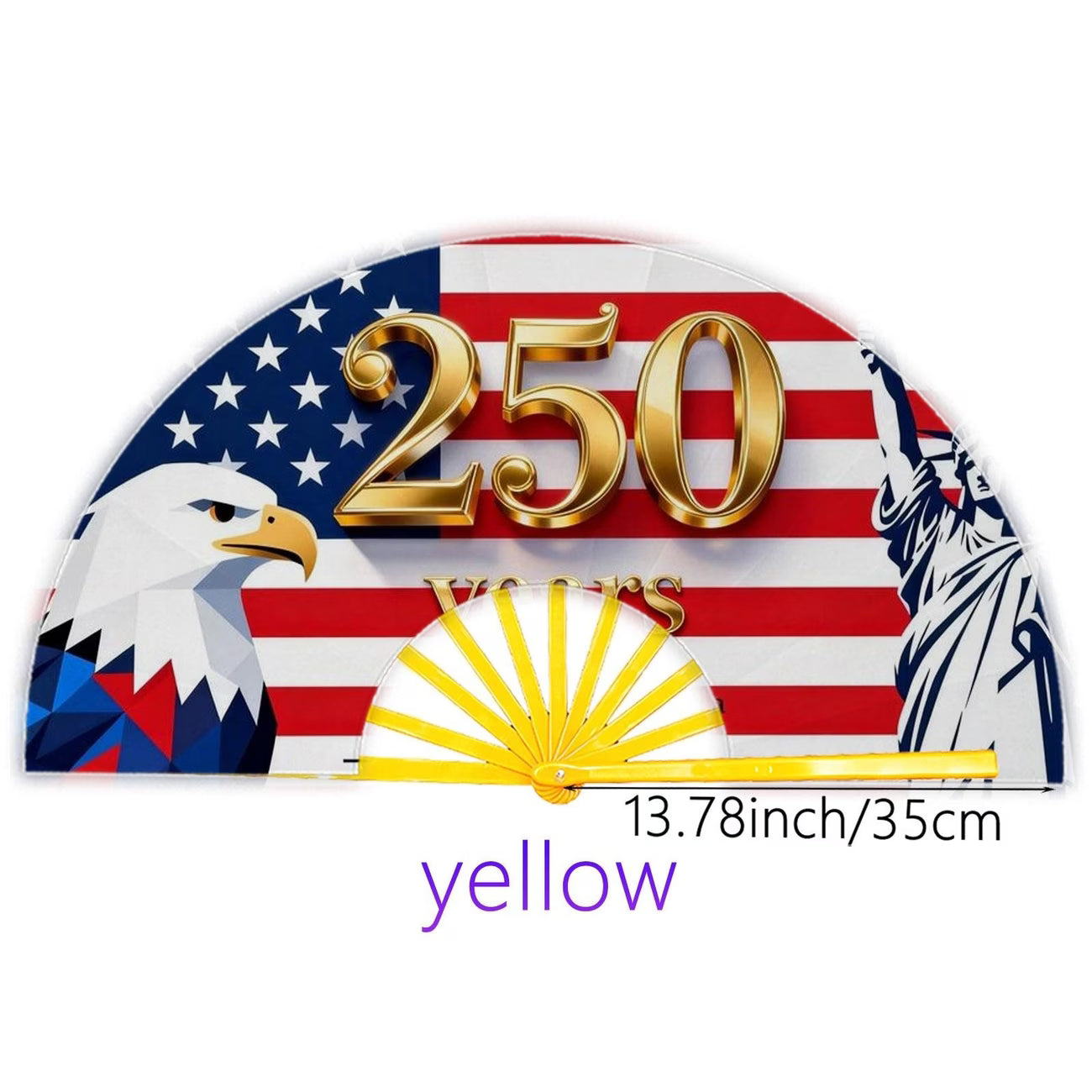 Abanico plegable de 250 aniversario de EE. UU. 1776-2026, diseño patriótico con la Estatua de la Libertad y el Águila Americana
