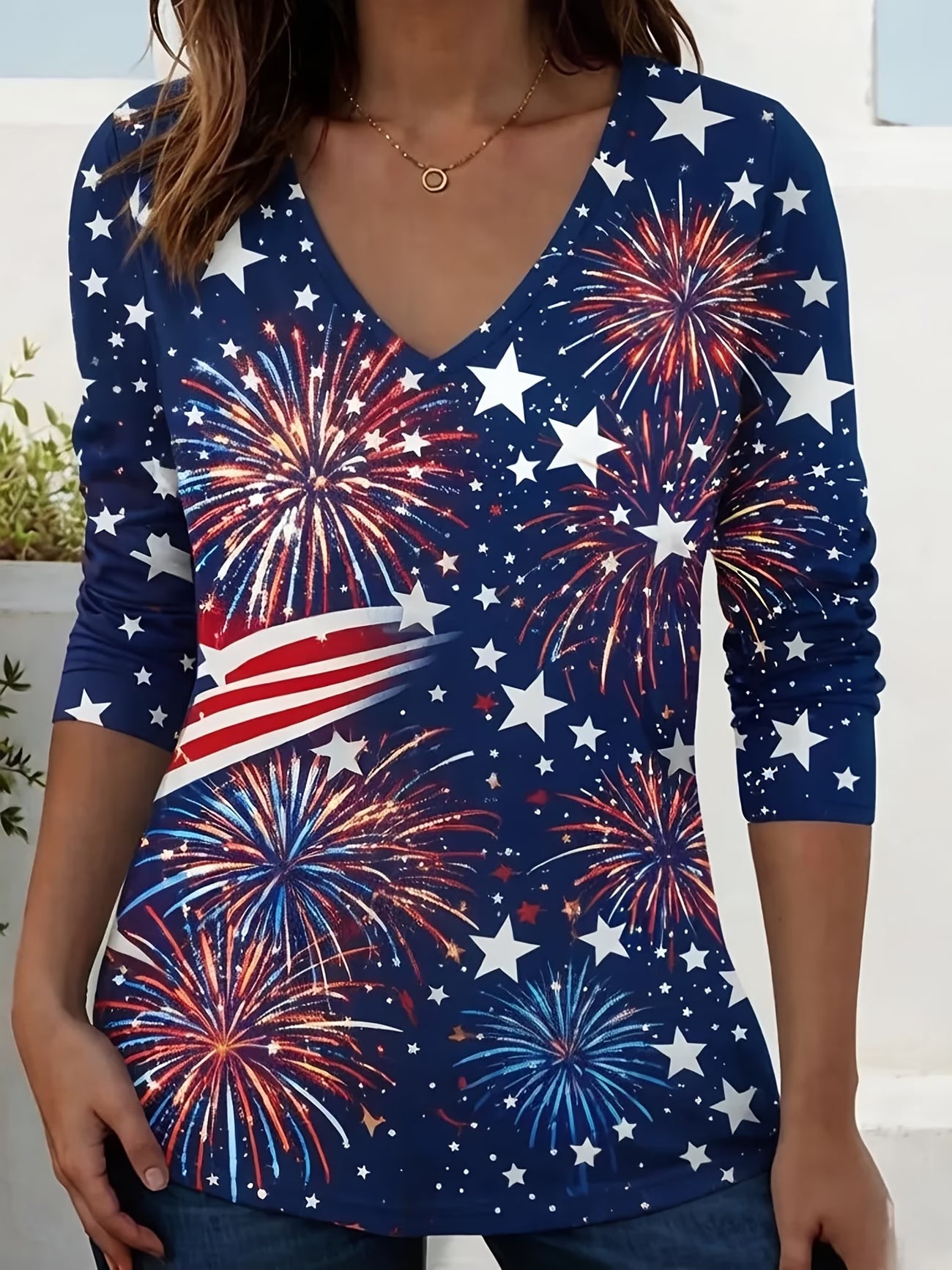 Camiseta Mujer 250 Aniversario USA | Águila, Fuegos Artificiales y Bandera | Tallas 0XL a 6XL