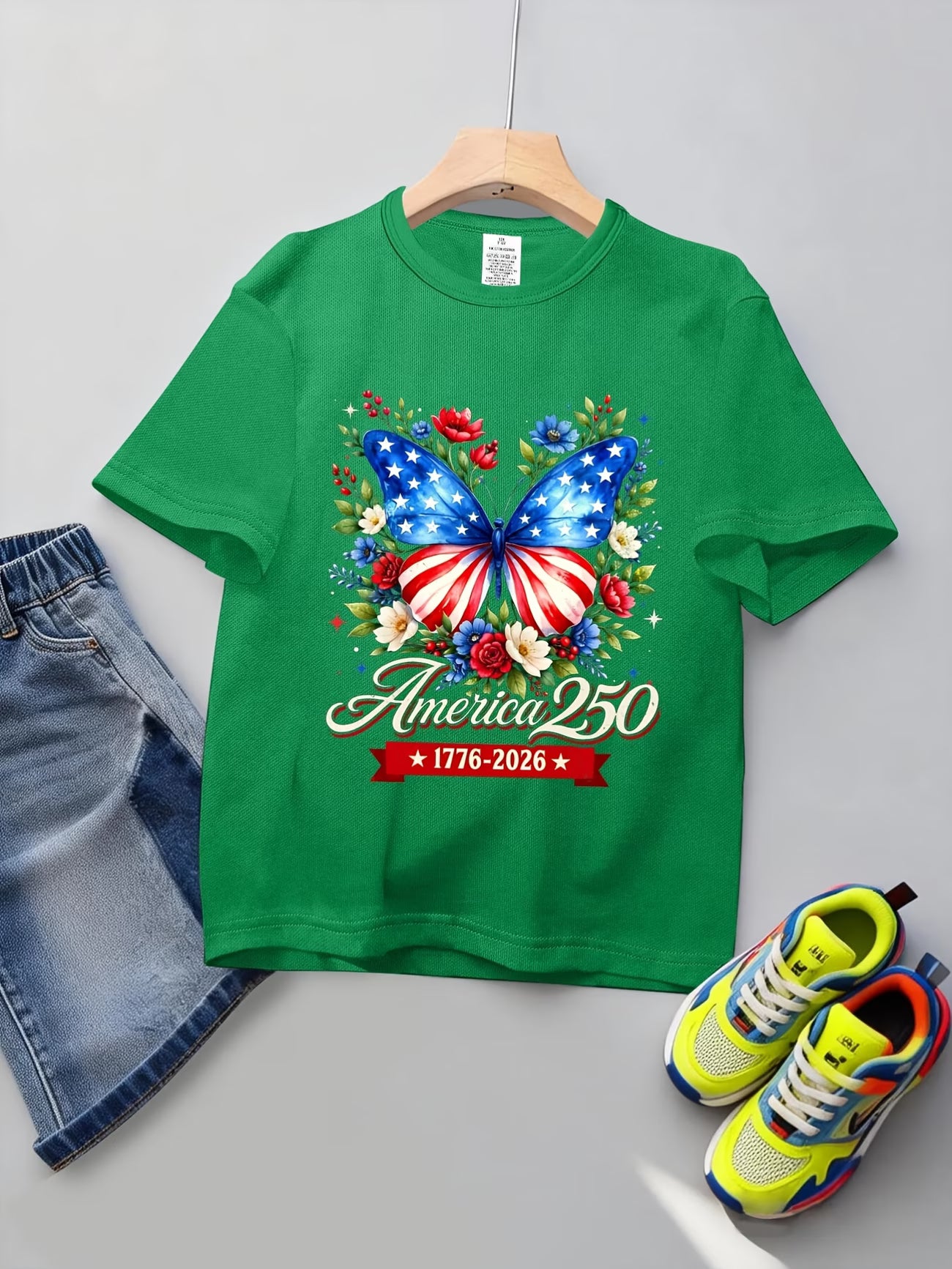 Camiseta Niños y Niñas | Mariposa Patriótica 250 Años USA 🦋🇺🇸 | Tallas 3 a 14 Años | 7 Colores