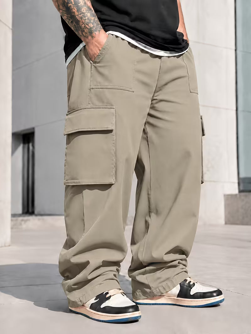 Pantalones cargo de pierna ancha para hombre de talla grande,