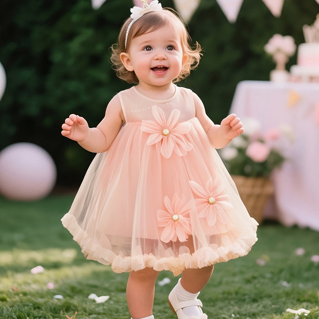 Vestido de Tul Rosa para Bebé y Niña | Lazo Grande, Falda Esponjosa | Tallas 9M a 2-3 Años