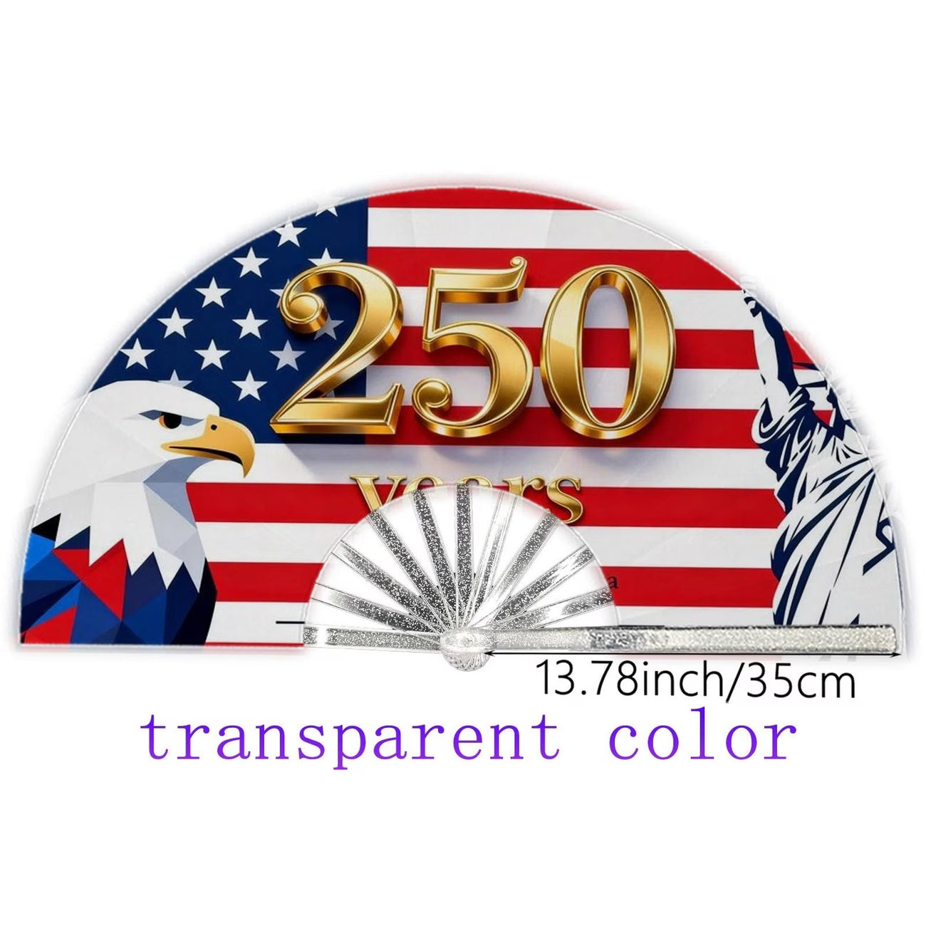 Abanico plegable de 250 aniversario de EE. UU. 1776-2026, diseño patriótico con la Estatua de la Libertad y el Águila Americana