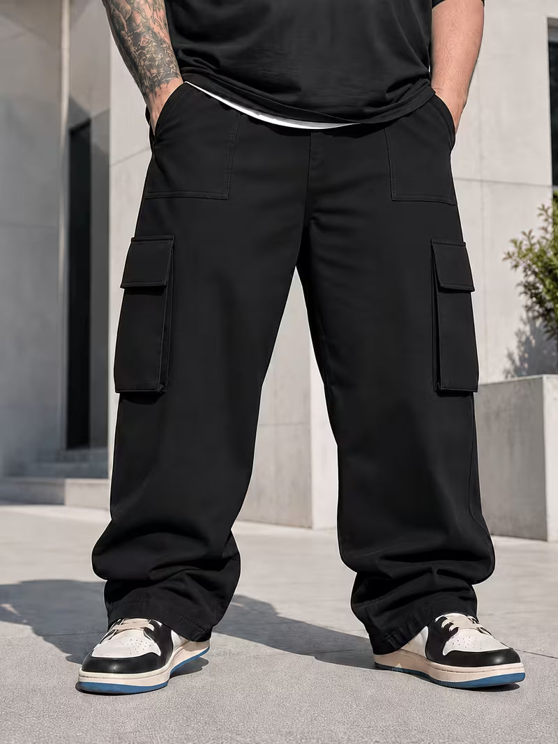 Pantalones cargo de pierna ancha para hombre de talla grande,