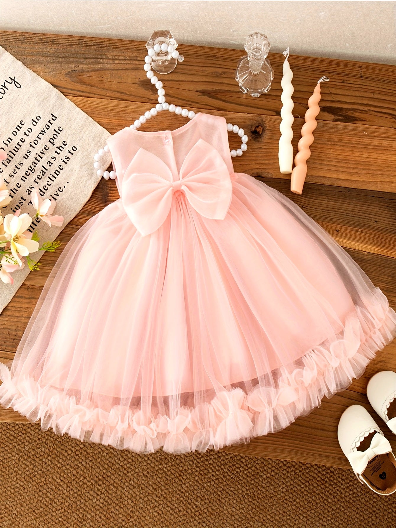 Vestido de Tul Rosa para Bebé y Niña | Lazo Grande, Falda Esponjosa | Tallas 9M a 2-3 Años