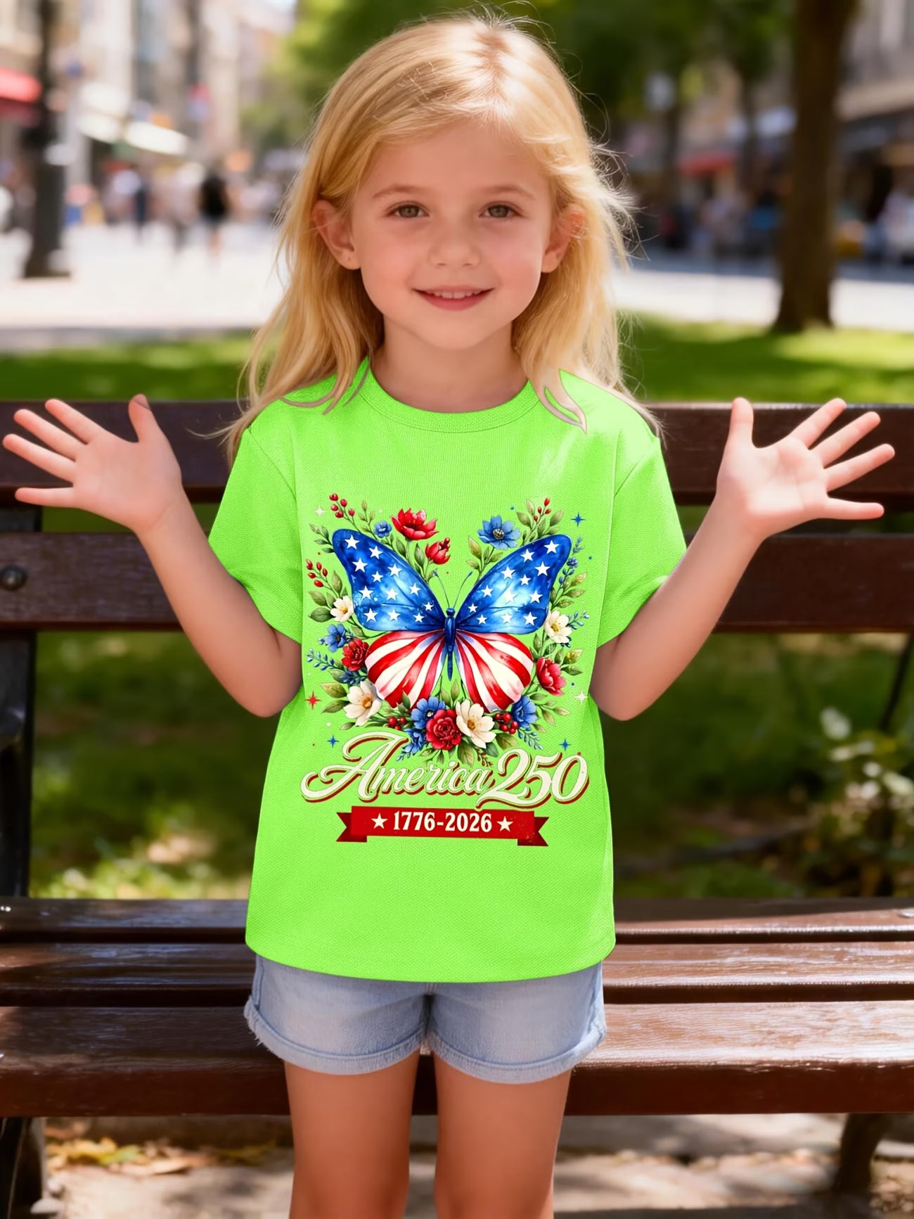 Camiseta Niños y Niñas | Mariposa Patriótica 250 Años USA 🦋🇺🇸 | Tallas 3 a 14 Años | 7 Colores