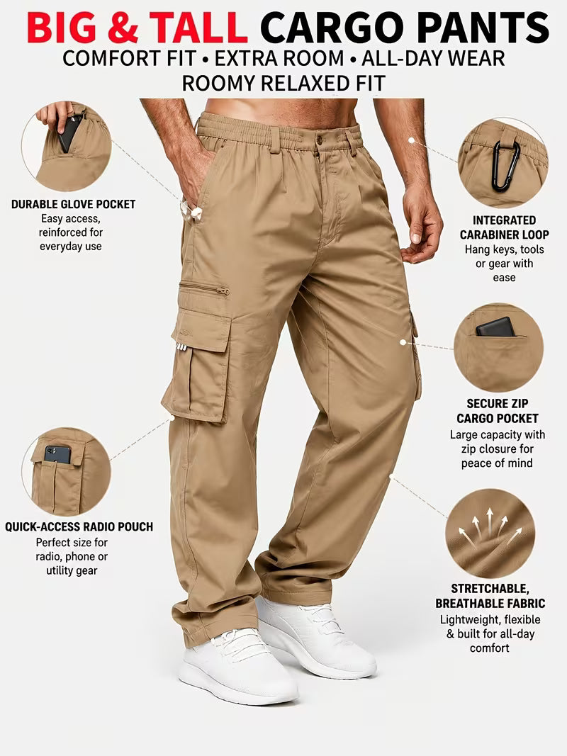 Pantalón cargo para hombre talles grandes Big and Tall color beige resistente Soñando en Azul