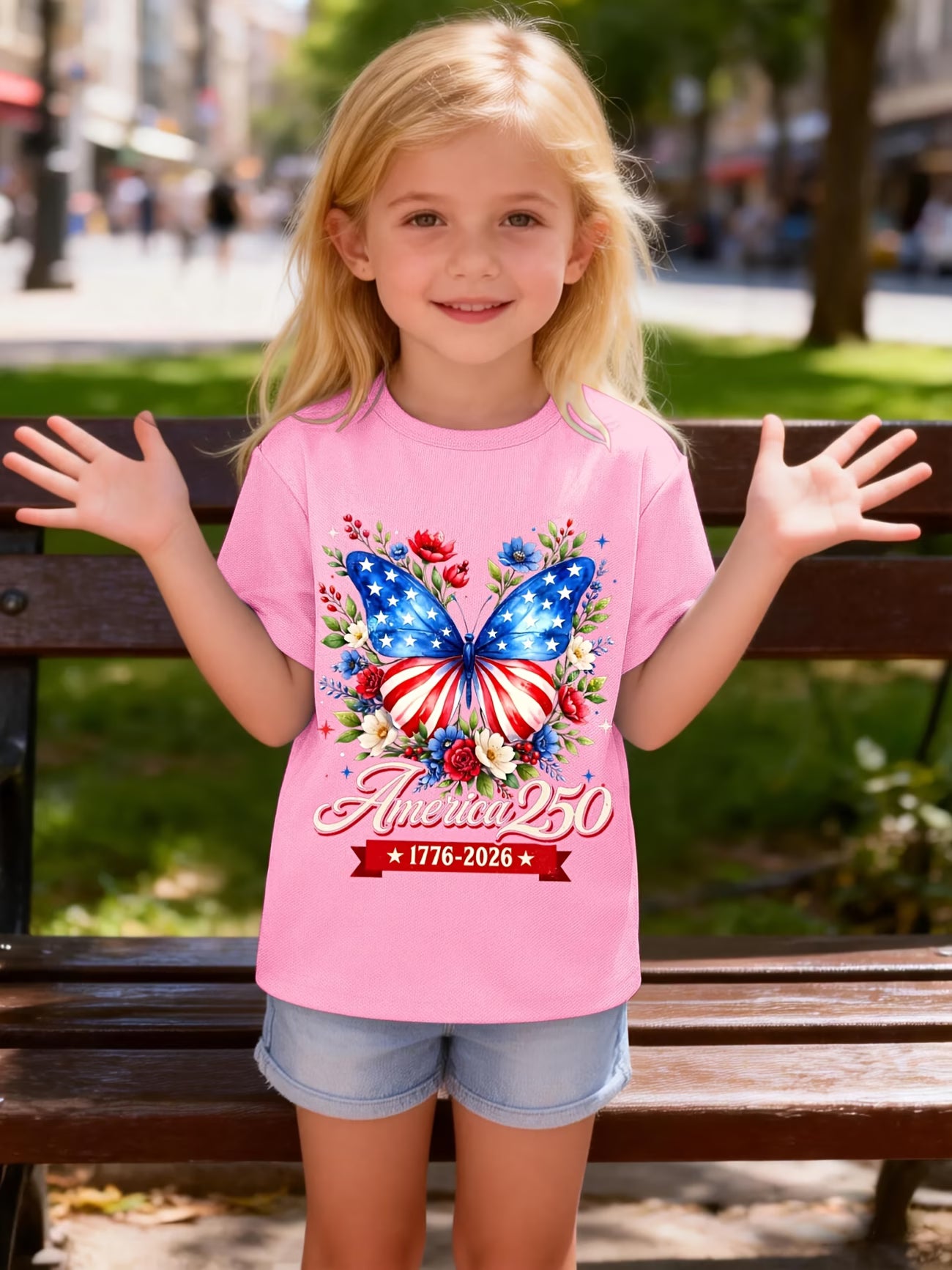 Camiseta Niños y Niñas | Mariposa Patriótica 250 Años USA 🦋🇺🇸 | Tallas 3 a 14 Años | 7 Colores
