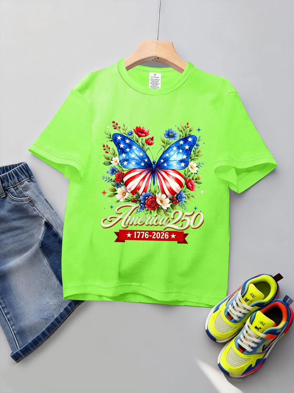 Camiseta Niños y Niñas | Mariposa Patriótica 250 Años USA 🦋🇺🇸 | Tallas 3 a 14 Años | 7 Colores