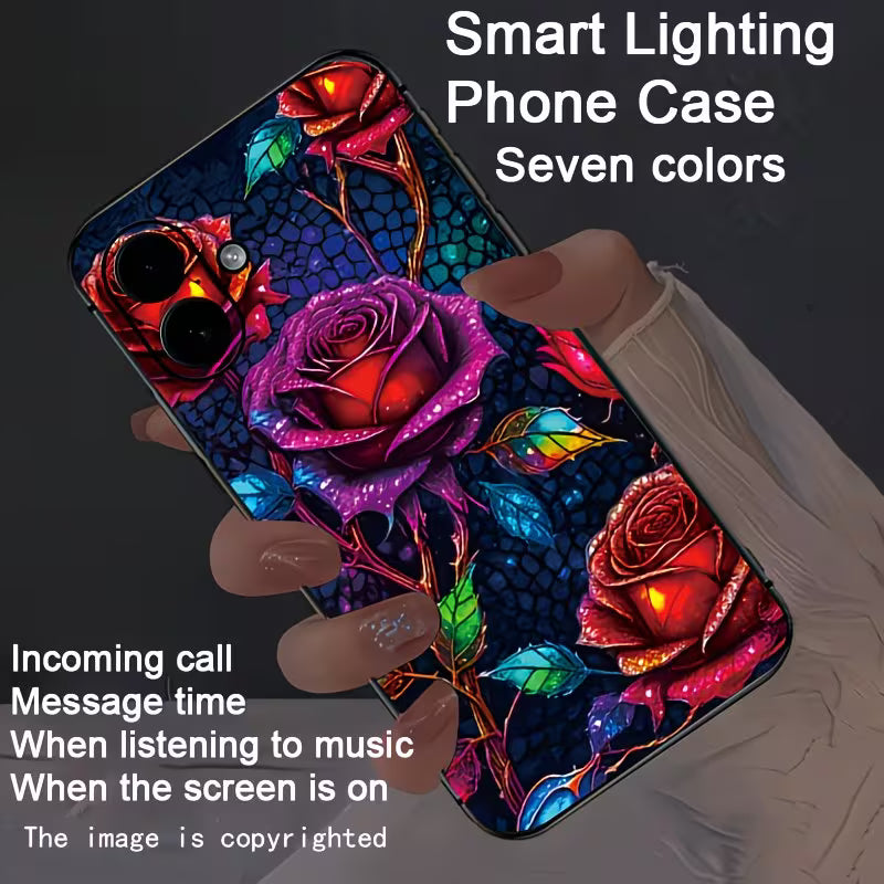 "Funda para teléfono con diseño de rosas coloridas y luces LED inteligentes en 7 colores"