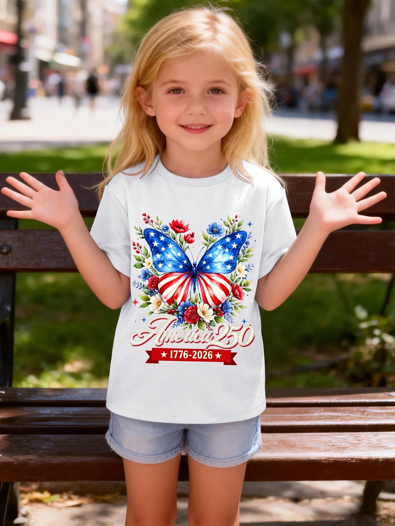 Camiseta Niños y Niñas | Mariposa Patriótica 250 Años USA 🦋🇺🇸 | Tallas 3 a 14 Años | 7 Colores