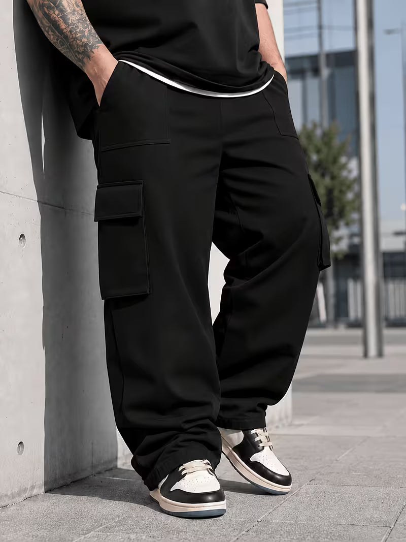 Pantalones cargo de pierna ancha para hombre de talla grande,