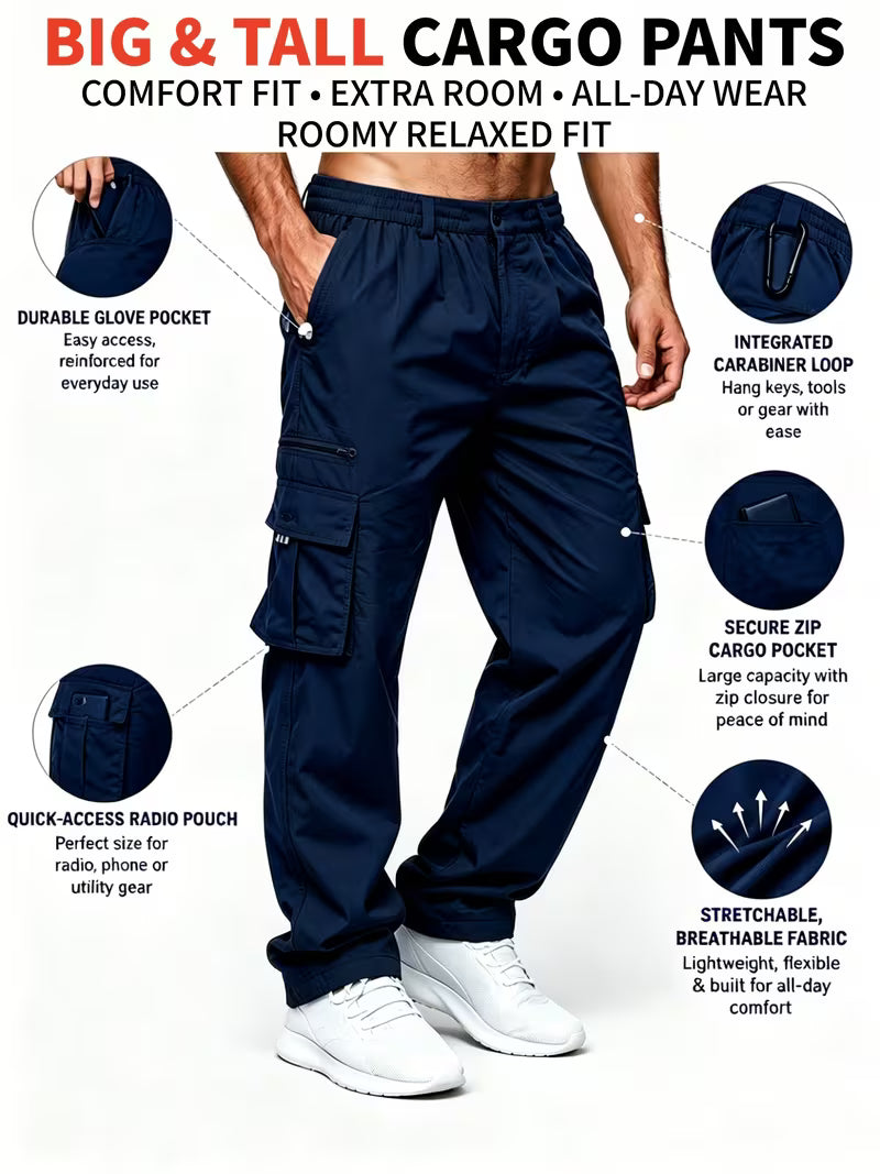 Pantalón cargo azul marino hombre tiro alto cómodo con bolsillos