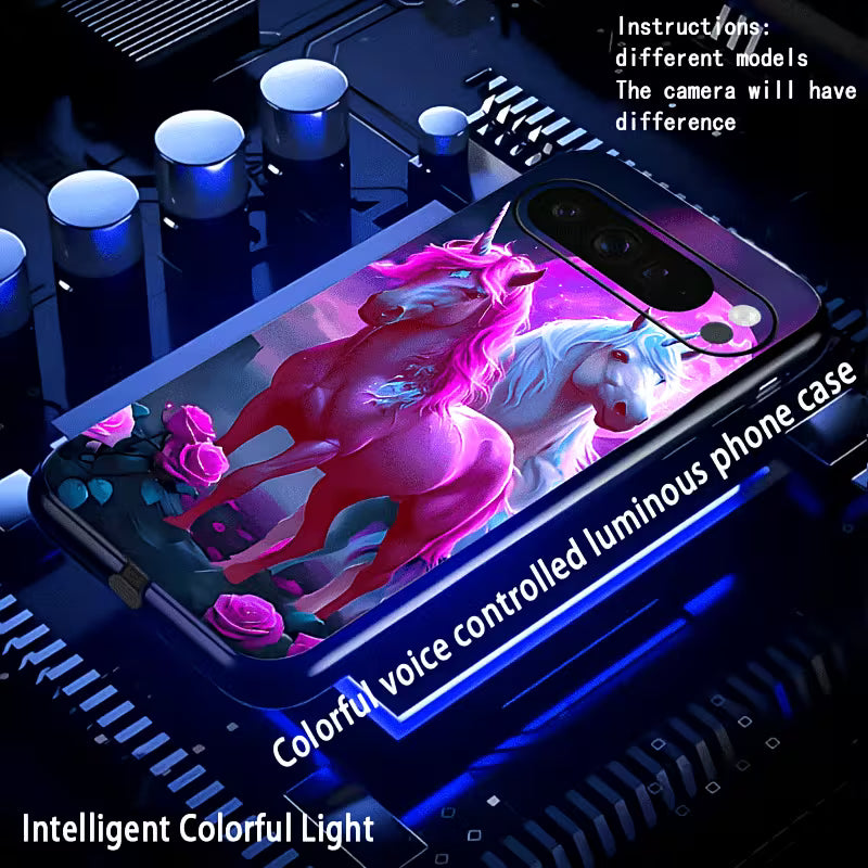 Funda Inteligente con Música y Luces para Google Pixel — Caballos con Unicornio y Conejo con Luna