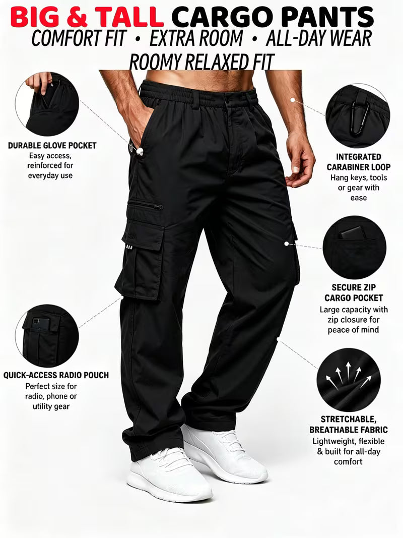 Pantalón cargo negro de trabajo y vestir para hombre talles grandes