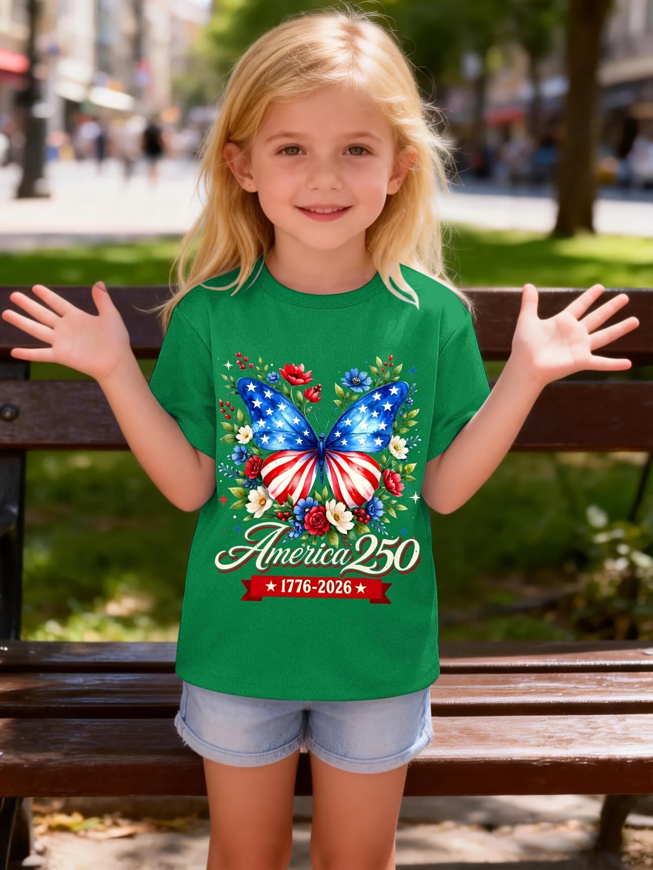 Camiseta Niños y Niñas | Mariposa Patriótica 250 Años USA 🦋🇺🇸 | Tallas 3 a 14 Años | 7 Colores