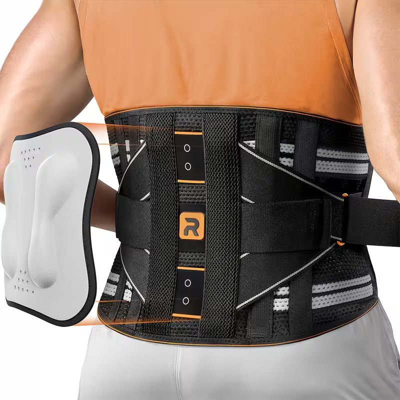 faja lumbar naranja  con soporte fuerte para espalda baja y cintura