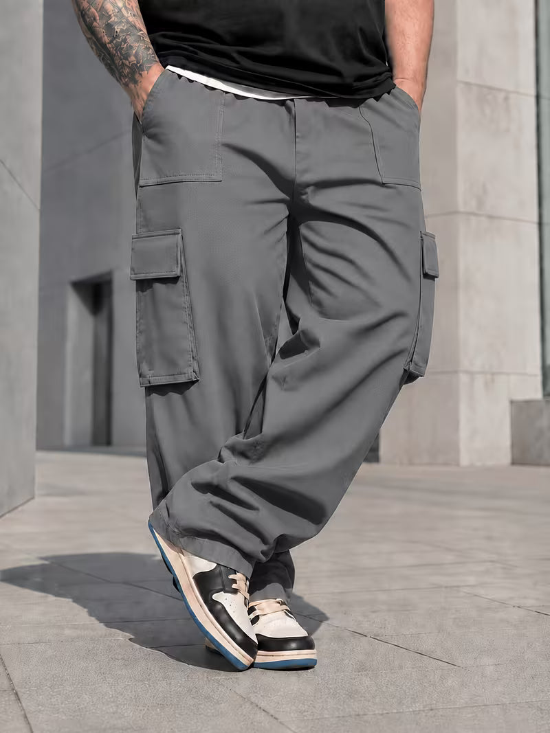 Pantalones cargo de pierna ancha para hombre de talla grande,