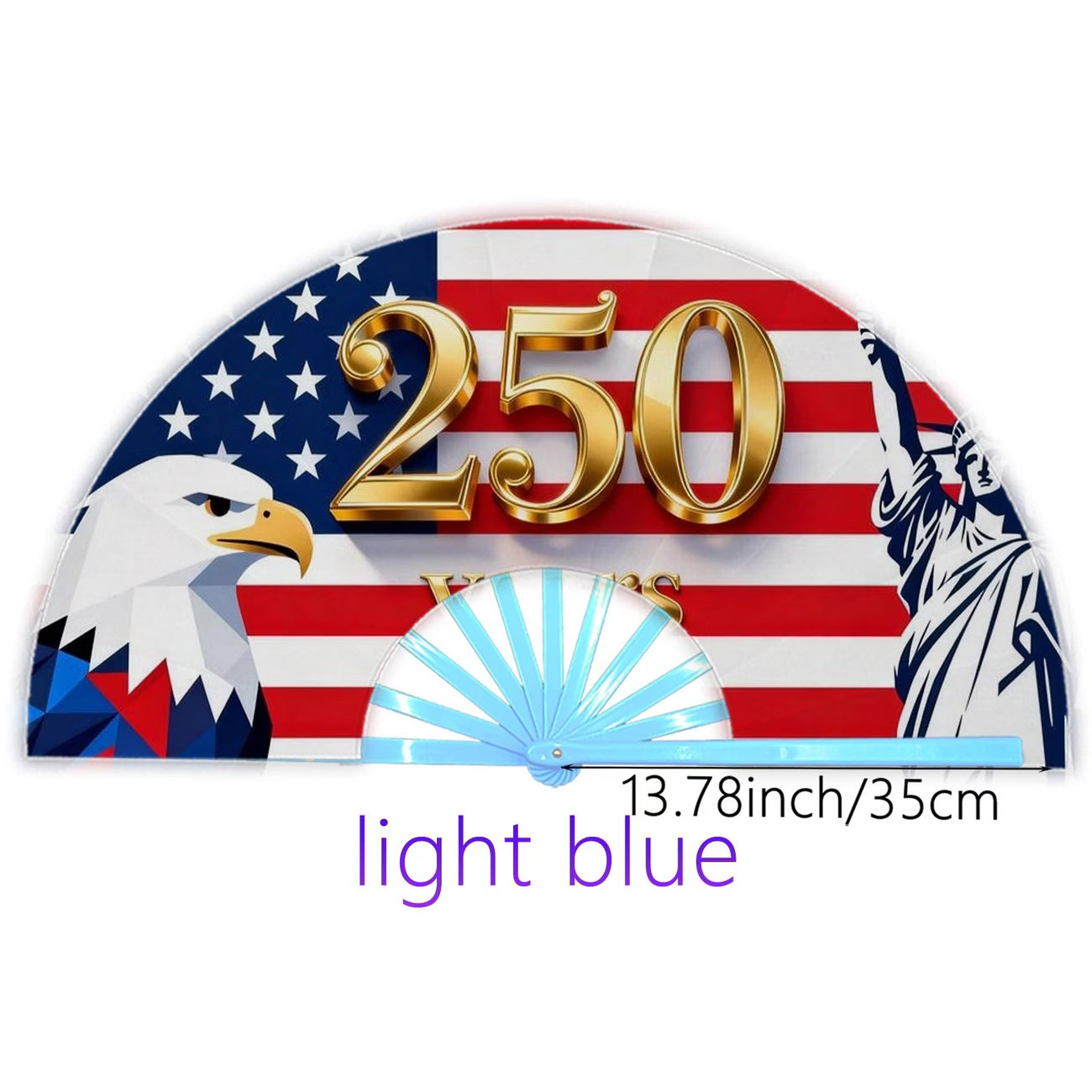 Abanico plegable de 250 aniversario de EE. UU. 1776-2026, diseño patriótico con la Estatua de la Libertad y el Águila Americana