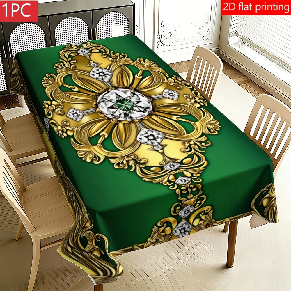 Mantel Verde Esmeralda con Ornamentos Dorados 💚✨ | Juego 1, 5 o 7 Piezas | Impresion 2D Plana