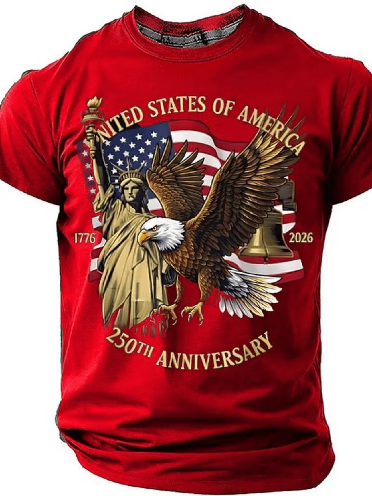 Camiseta Patriótica 250 Aniversario USA | Águila, Estatua de la Libertad y Bandera | Tallas 1XL a 6XL