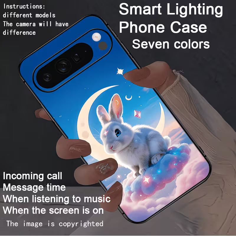Funda Google Pixel diseño conejo con luna — iluminación inteligente 7 colores, compatible con múltiples modelos Pixel