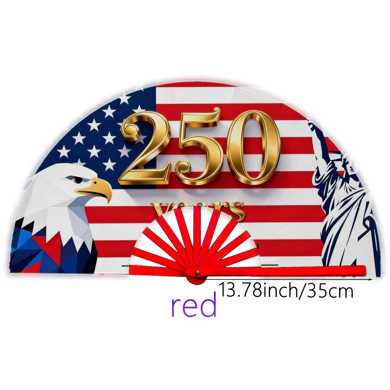 Abanico plegable de 250 aniversario de EE. UU. 1776-2026, diseño patriótico con la Estatua de la Libertad y el Águila Americana
