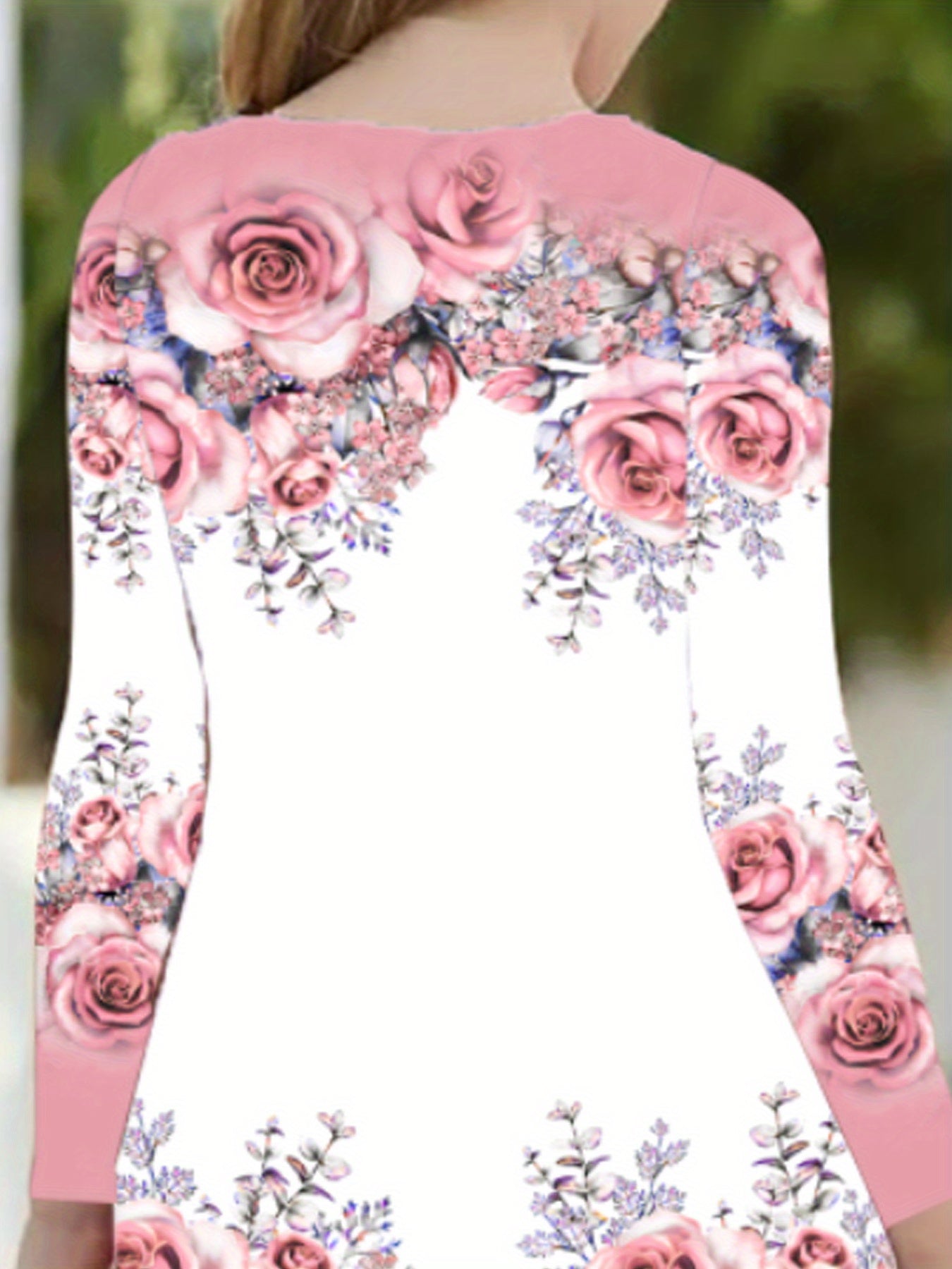 Vestido de Rosas Rosadas para Niña | Falda Giratoria, Mangas Largas, Estampado Floral | Tallas 5-6 a 13-14 Años