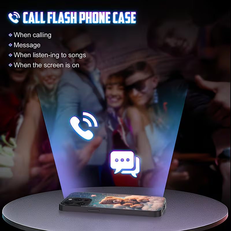 Complete protection bundle: smart phone cases with LED lights and 2 screen protectors.--
Fundas para teléfono con sistema antideslumbrante y luces que responden al sonido y llamadas.