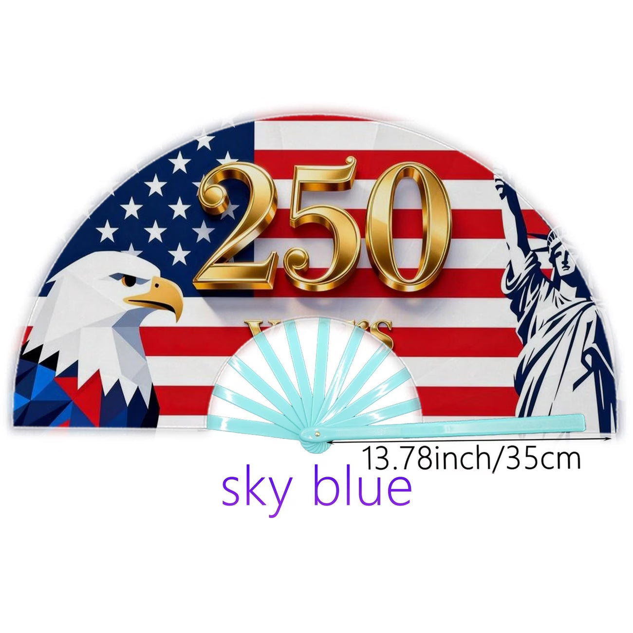 Abanico plegable de 250 aniversario de EE. UU. 1776-2026, diseño patriótico con la Estatua de la Libertad y el Águila Americana