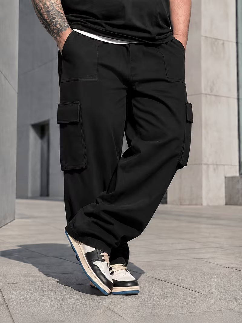 Pantalones cargo de pierna ancha para hombre de talla grande,