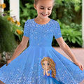 Vestido Azul Brillante con Princesa para Niña | Estampado Mágico | Tallas 5-6 a 13-14 Años