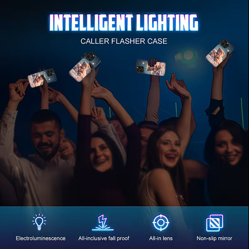 Funda para teléfono inteligente más 2 protectores de pantalla de vidrio templado incluidos.Complete protection bundle: smart phone cases with LED lights and 2 screen protectors.--