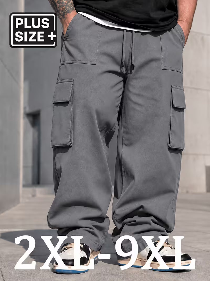 Pantalón cargo gris oscuro para hombre en tallas grandes 2XL a 9XL, vista frontal.
