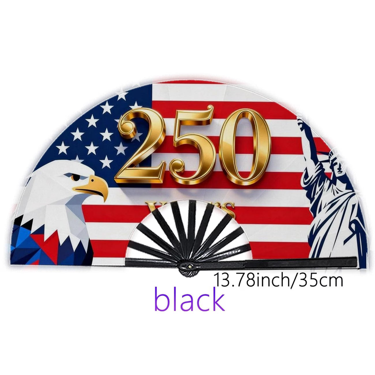Abanico plegable de 250 aniversario de EE. UU. 1776-2026, diseño patriótico con la Estatua de la Libertad y el Águila Americana