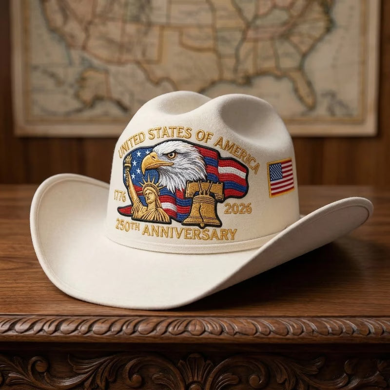 Sombrero Vaquero Patriótico 250 Aniversario USA 🤠 | Águila Bordada | 1776-2026 | 4 Colores