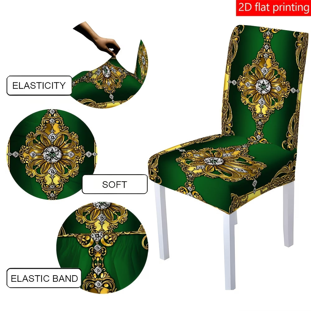 Mantel Verde Esmeralda con Ornamentos Dorados 💚✨ | Juego 1, 5 o 7 Piezas | Impresion 2D Plana