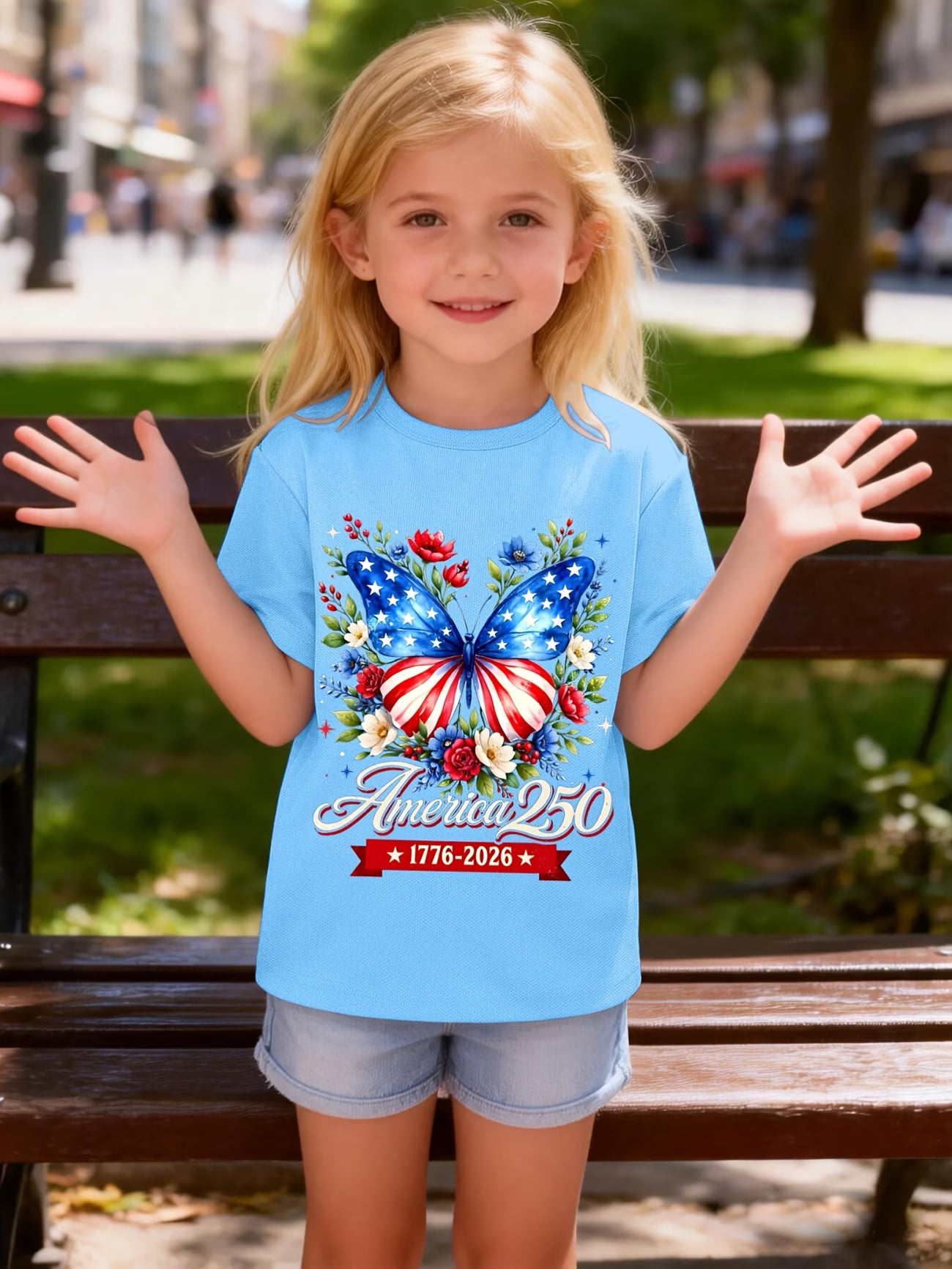 Camiseta Niños y Niñas | Mariposa Patriótica 250 Años USA 🦋🇺🇸 | Tallas 3 a 14 Años | 7 Colores