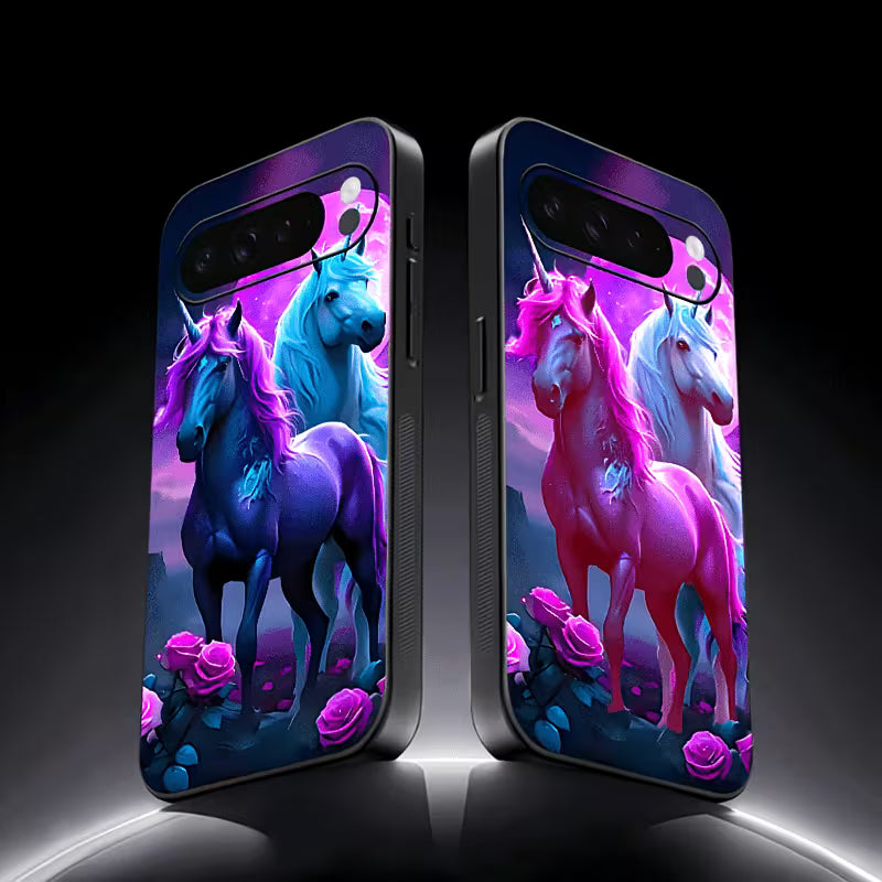 funda de teléfono inteligente se ilumina y reproduce música diseño de caballos unicornios 