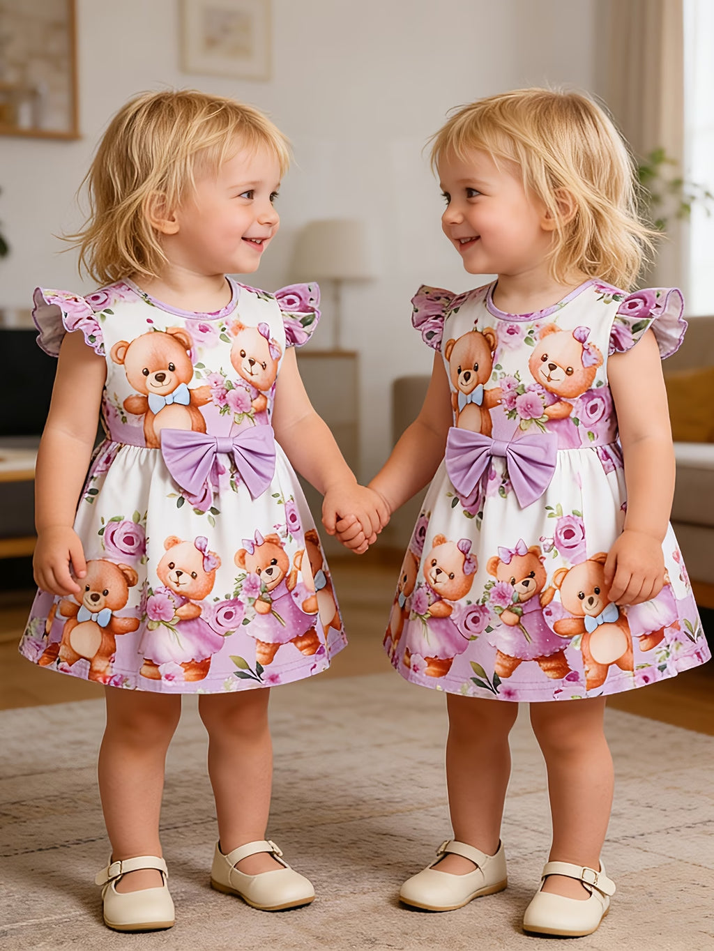 Vestido de Bebé con Ositos y Flores | Lazo Rosa | Sin Mangas | Tallas 0 a 3 Años
