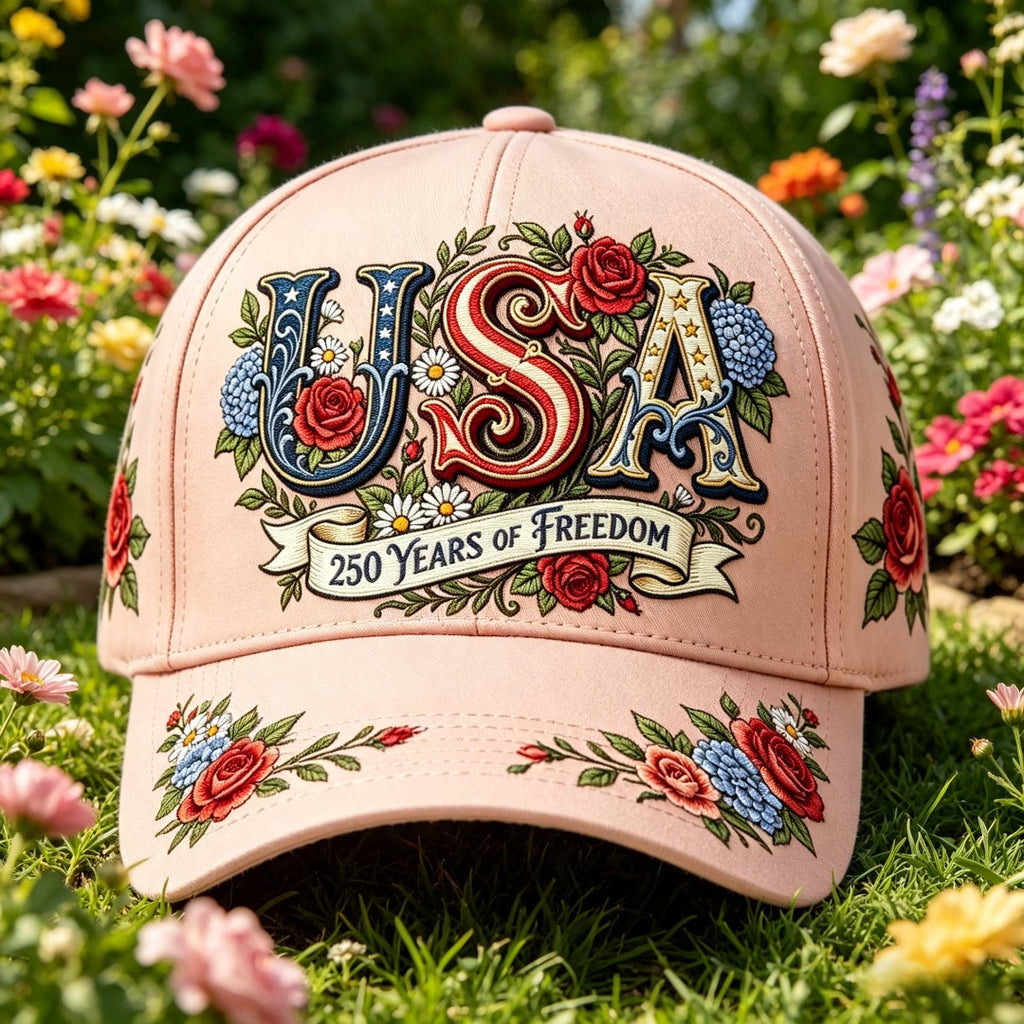 Gorra Floral USA 🌹 | 250 Years of Freedom | Rosa Patriótica | 4 de Julio | Unisex