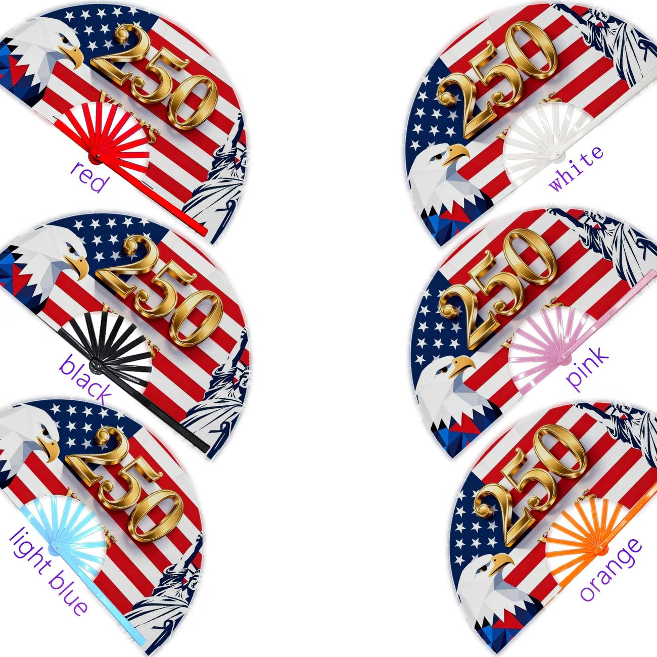 Abanico plegable de 250 aniversario de EE. UU. 1776-2026, diseño patriótico con la Estatua de la Libertad y el Águila Americana