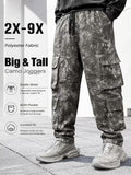 Pantalón cargo de camuflaje gris para hombre, tallas grandes 2XL a 9XL, con cintura ajustable y múltiples bolsillos.
