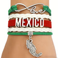 Pulsera México Love Infinity | Cuero Trenzado Verde Blanco Rojo | Dije Mapa México | Unisex
