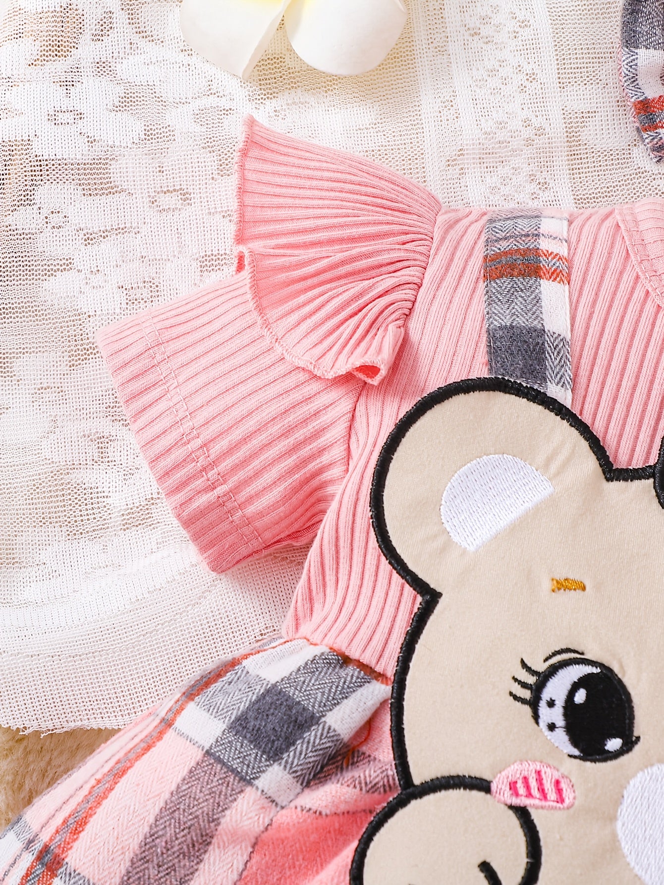 Vestido Romper Rosa para Bebé Niña con Diadema — Diseño Osito Tierno, Tallas 1-3M a 12-18M
