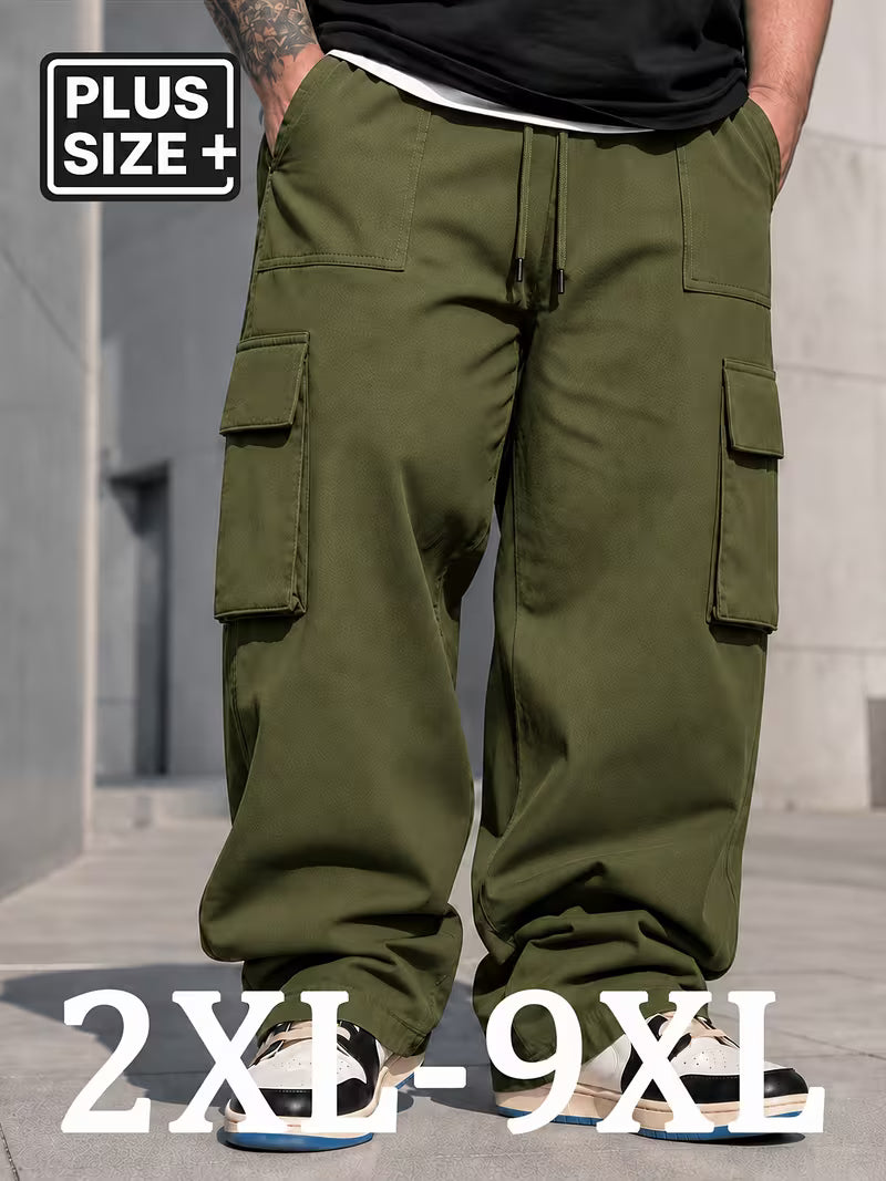 Pantalón cargo verde helecho para hombre en tallas grandes 2XL a 9XL, vista frontal.
