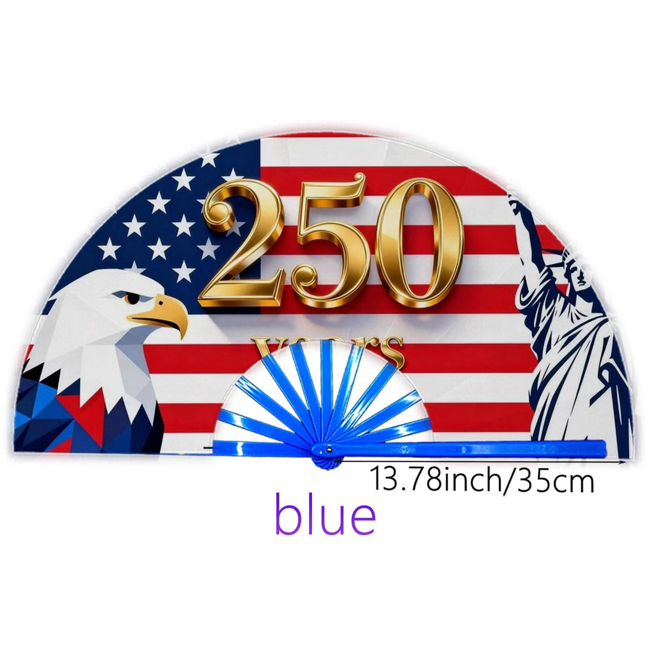 Abanico plegable de 250 aniversario de EE. UU. 1776-2026, diseño patriótico con la Estatua de la Libertad y el Águila Americana