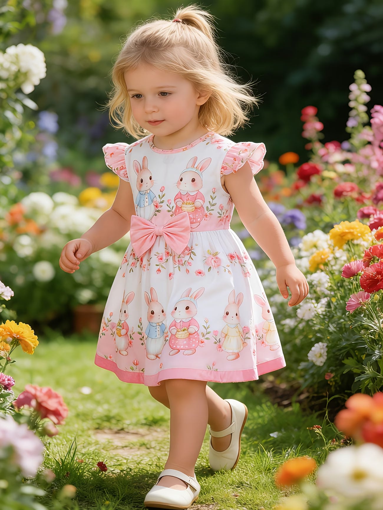 Vestido de Bebé con Ositos y Flores | Lazo Rosa | Sin Mangas | Tallas 0 a 3 Años
