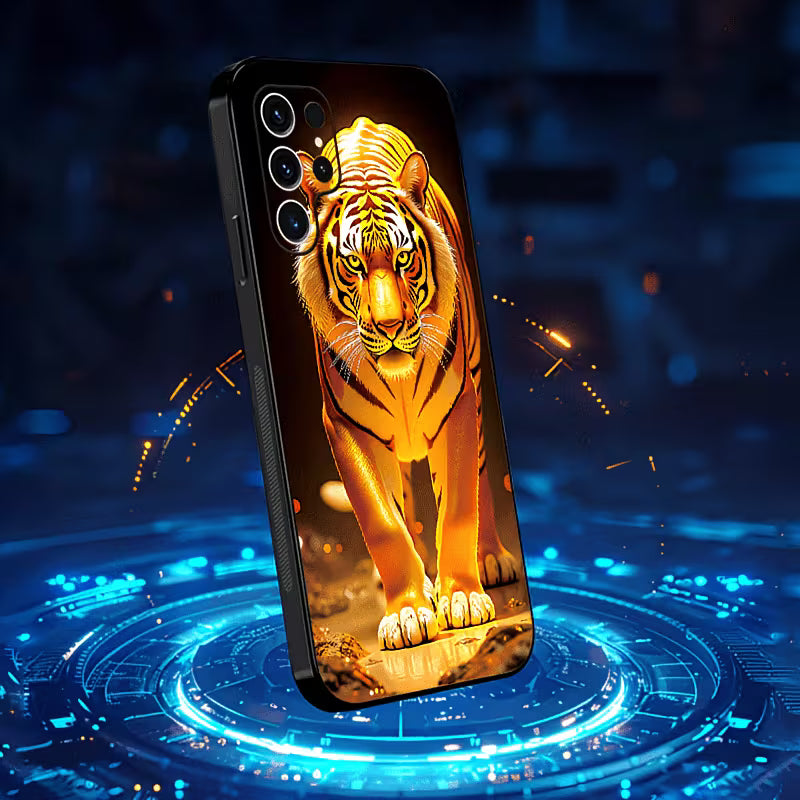 Funda de teléfono luminosa colorida controlada por voz — diseño tigre de fuego — Soñando en Azul laferiadejulio.com