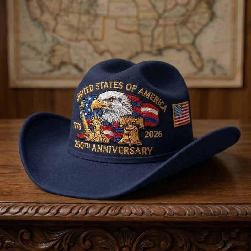Sombrero Vaquero Patriótico 250 Aniversario USA 🤠 | Águila Bordada | 1776-2026 | 4 Colores